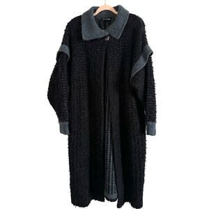 IB DIFFUSION Vintage Boucle Popcorn Sweater Coat Duster 80s Long Black Sz Large